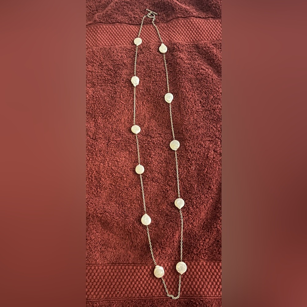 Mabé Pearl and Silver Chain Long Necklace - Picture 4 of 4